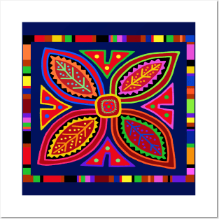 Kuna Indian Mola Flora - Red Blue Pink Yellow Posters and Art